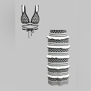 Chic Black and White Ruffled Skirt Set